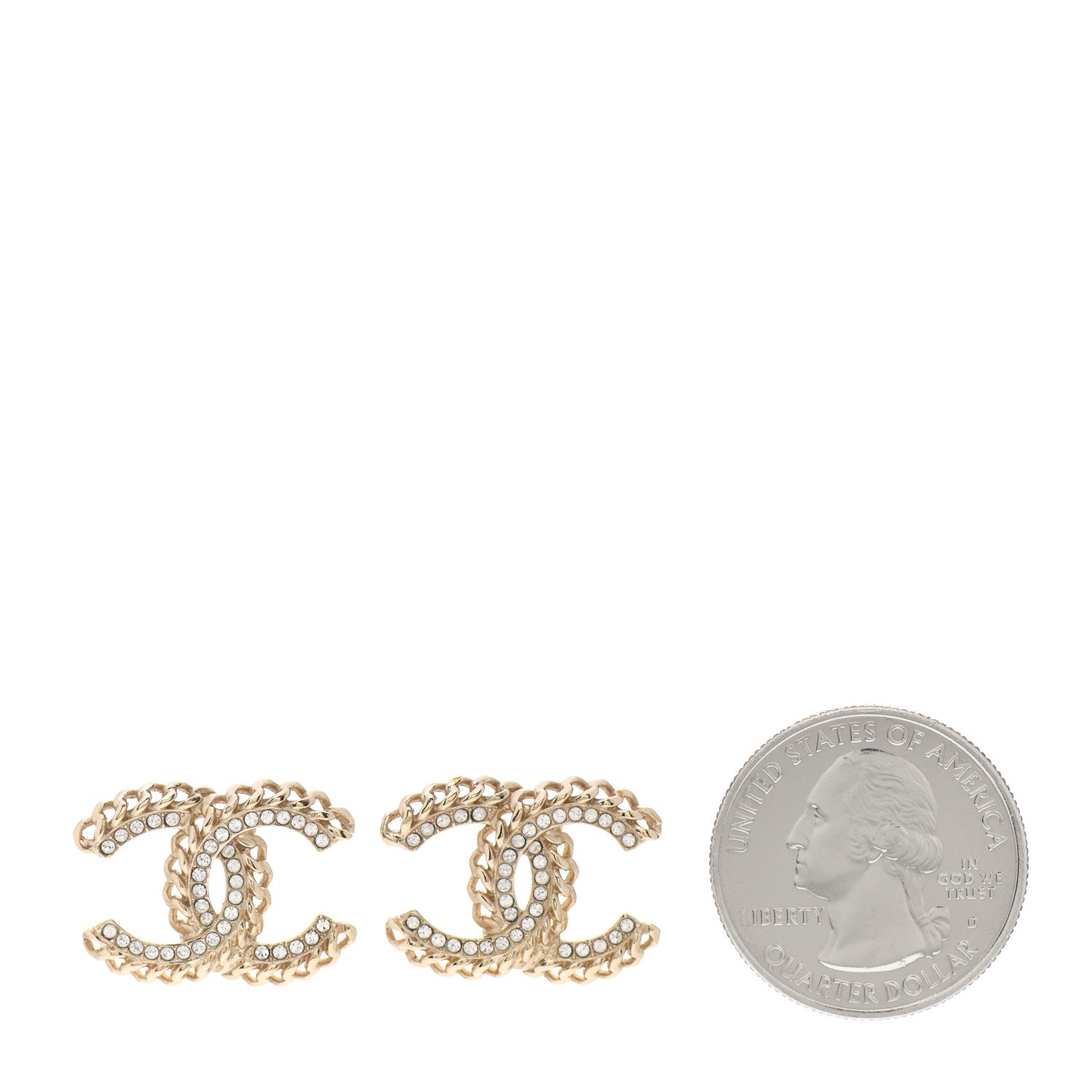 Chanel Crystal Chain CC Earrings Gold 2 of 5