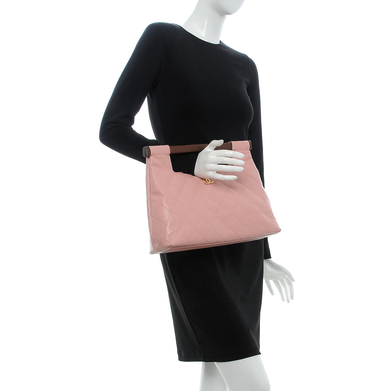 Chanel Caviar Quilted Wood Handle Tote Pink 2 of 7