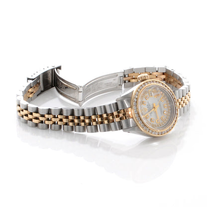 Rolex Stainless Steel 18K Yellow Gold Diamond Mother of Pearl Oyster Perpetual Datejust Watch 6917 3 of 8