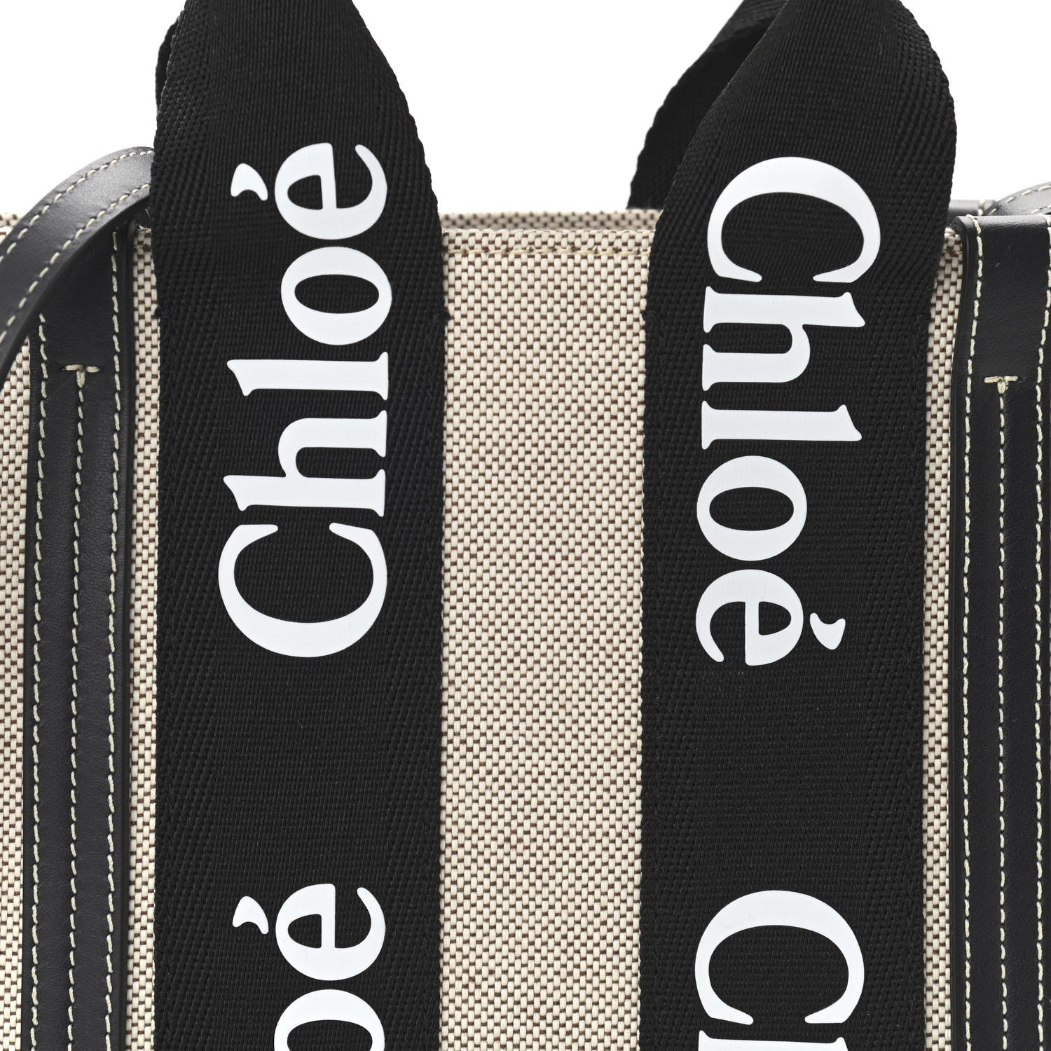 Chloe Cotton Calfskin Small Woody Ribbon Tote With Strap Black Blue 8 of 11