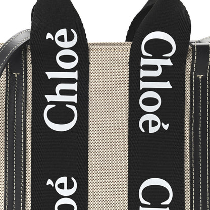 Chloe Cotton Calfskin Small Woody Ribbon Tote With Strap Black Blue 8 of 11