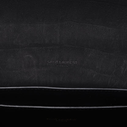Saint Laurent Crocodile Embossed Monogram Nubuck Medium Kaia Satchel Black 6 of 12