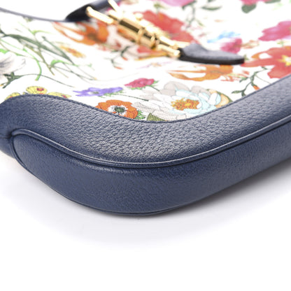 Gucci Canvas Flora Medium Jackie Hobo Blue Agata 8 of 9