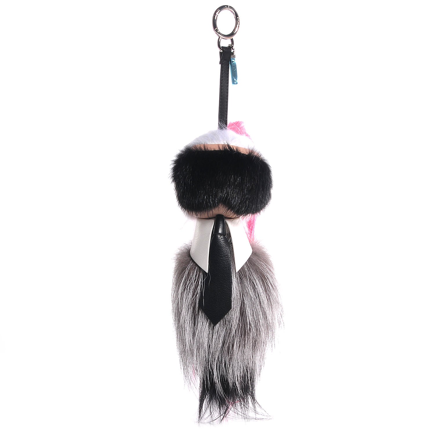Fendi Fox Mink Goat Fur Nappa Karlito Bag Charm Black White Rosa 1 of 10