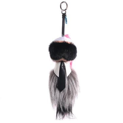 Fendi Fox Mink Goat Fur Nappa Karlito Bag Charm Black White Rosa 1 of 10