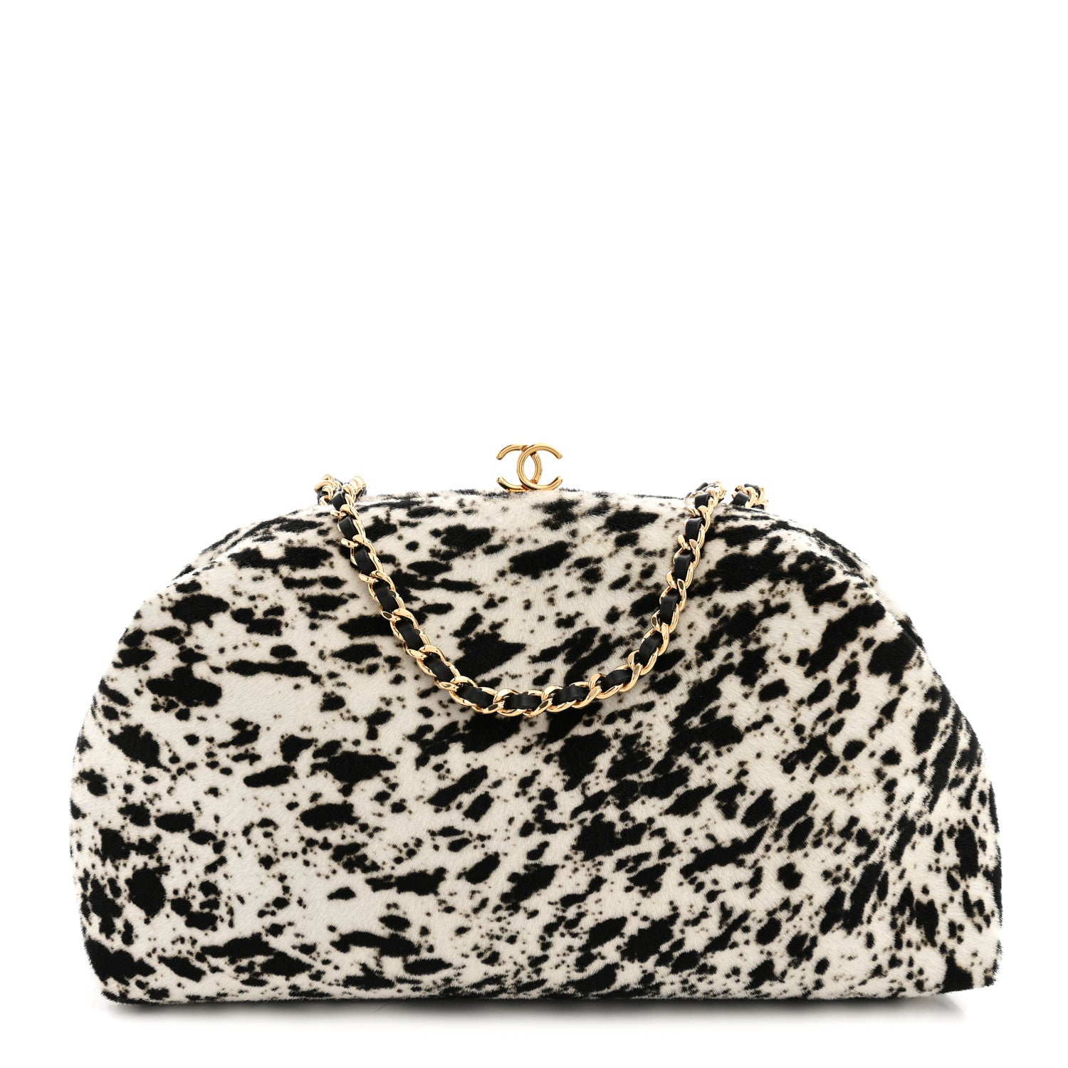 Chanel Lambskin Pony Hair Printed Clutch With Chain Black White 1 of 10