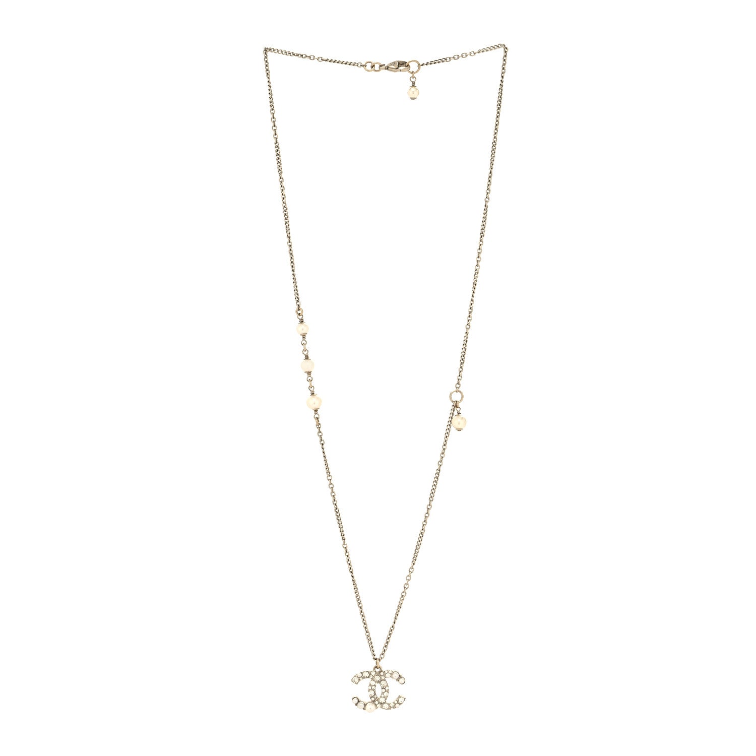 Chanel Pearl Crystal CC Drop Necklace Gold 3 of 5