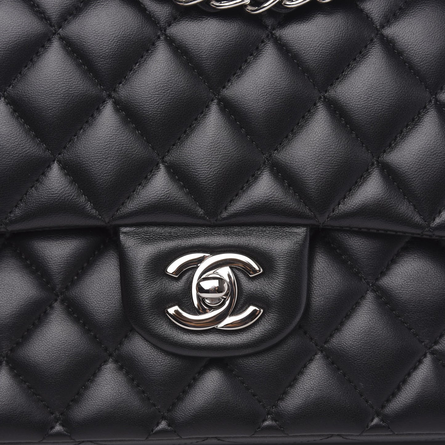 Lambskin Quilted Medium Double Flap Black