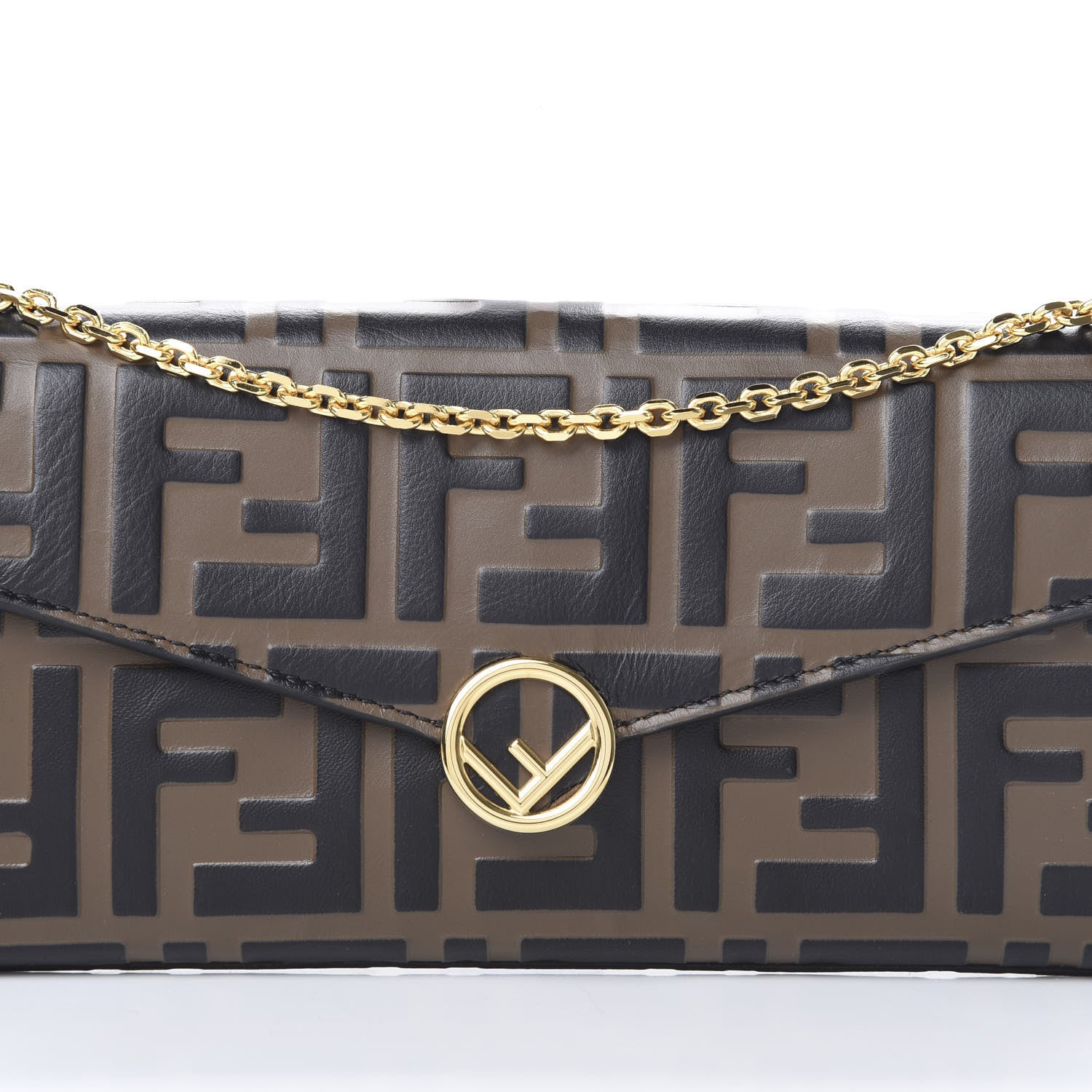 Fendi Vitello Soft F is Fendi Bi-Color FF 1974 Embossed Continental Envelope Wallet On Chain Maya Black 7 of 10