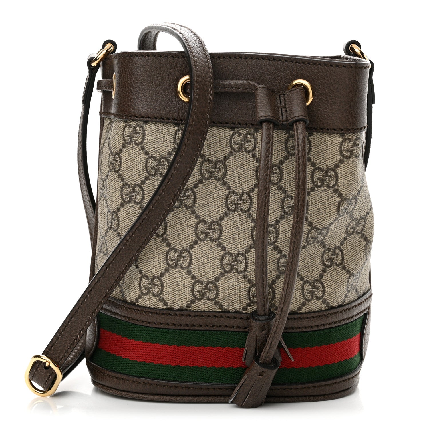 Gucci GG Supreme Monogram Web Mini Ophidia Bucket Bag Brown 1 of 10