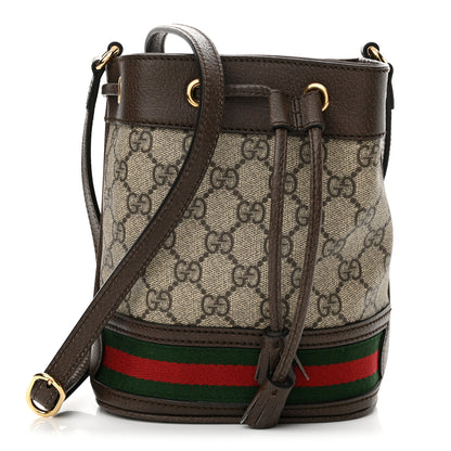 Gucci GG Supreme Monogram Web Mini Ophidia Bucket Bag Brown 1 of 10
