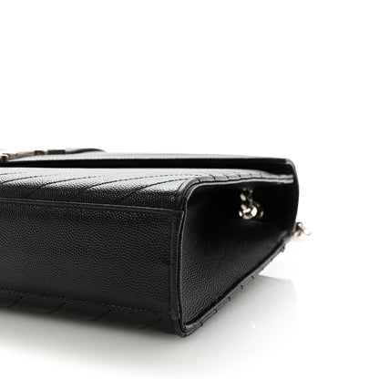 Saint Laurent Grain De Poudre Matelasse Chevron Large Monogram Satchel Black 9 of 9