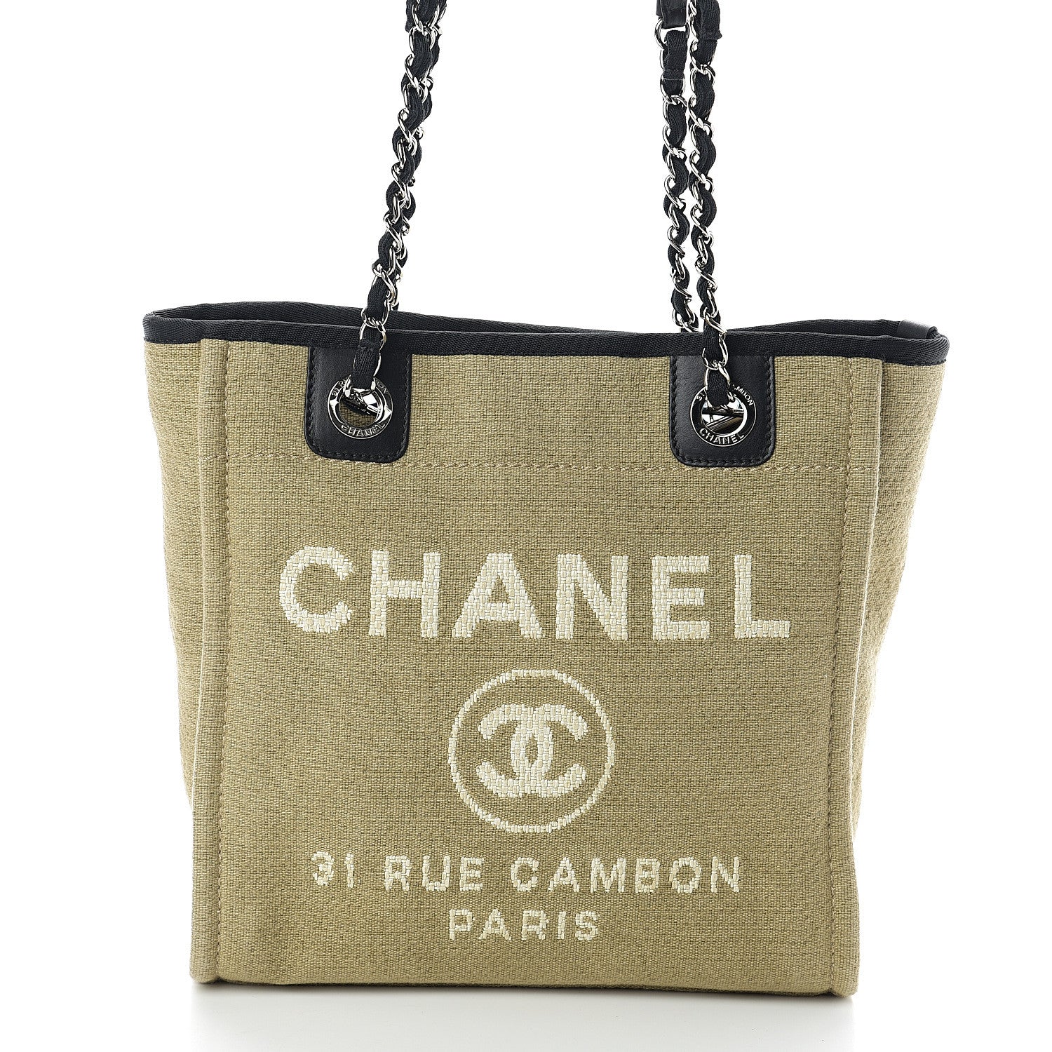 Chanel Canvas Mini Deauville Tote Beige Black 7 of 9