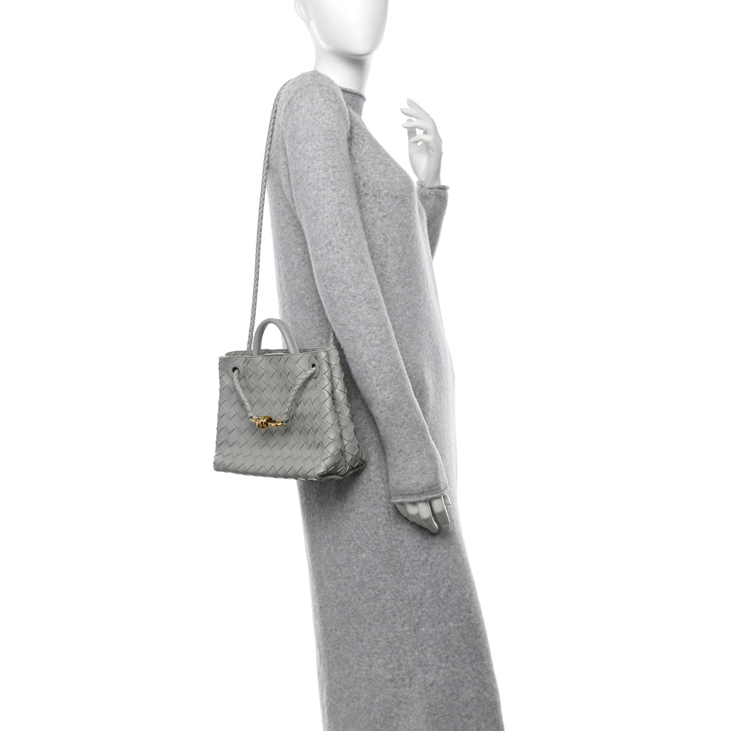 Bottega Veneta Nappa Intrecciato Small Andiamo Shoulder Bag Agate Grey 2 of 9