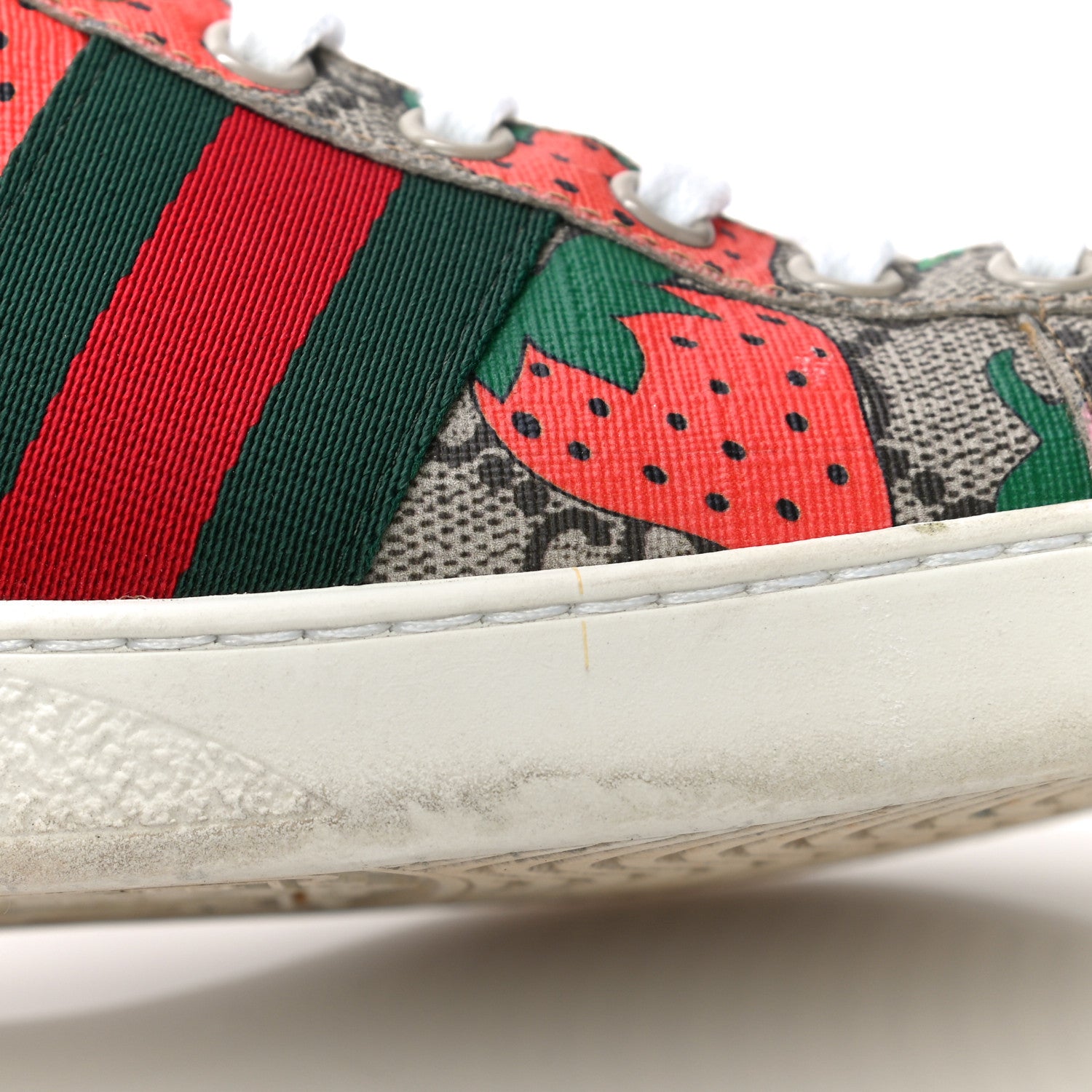 Gucci GG Supreme Monogram Strawberry Web Womens Ace Sneakers 36.5 Beige Multicolor Red Green 11 of 13