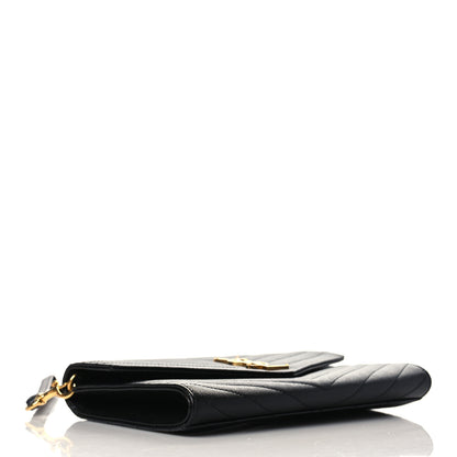 Saint Laurent Grain De Poudre Matelasse Chevron Monogram Envelope Clutch Black 4 of 9