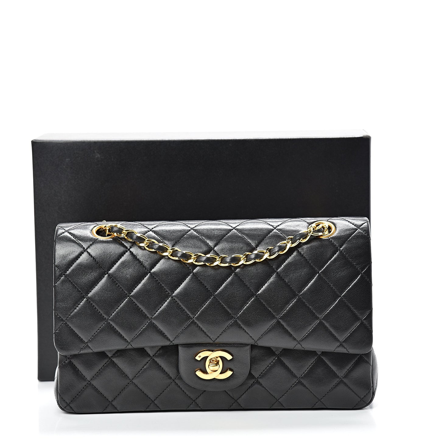 Lambskin Quilted Medium Double Flap Black