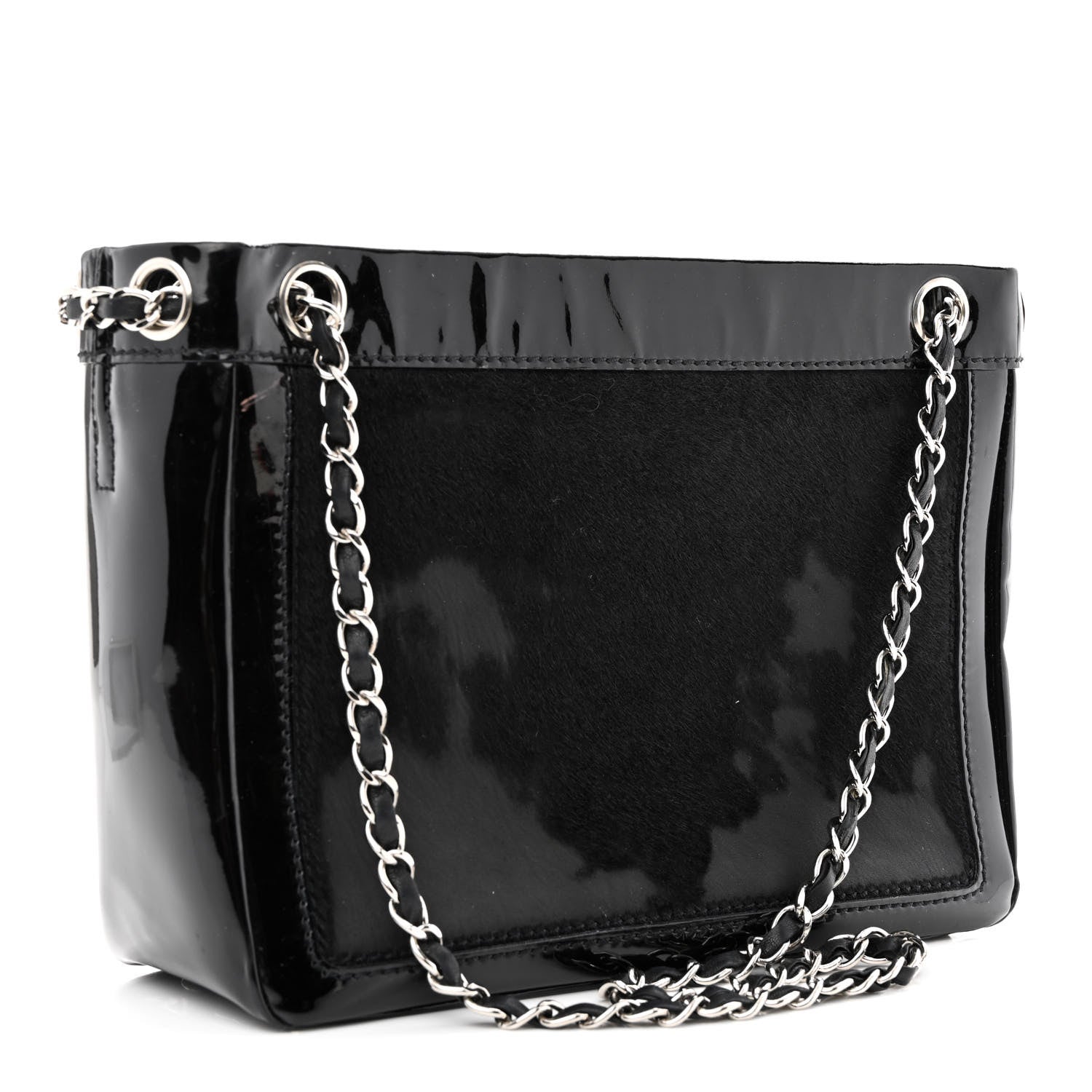 Chanel Patent Pony Hair Small Pocket Tote Black 3 of 11