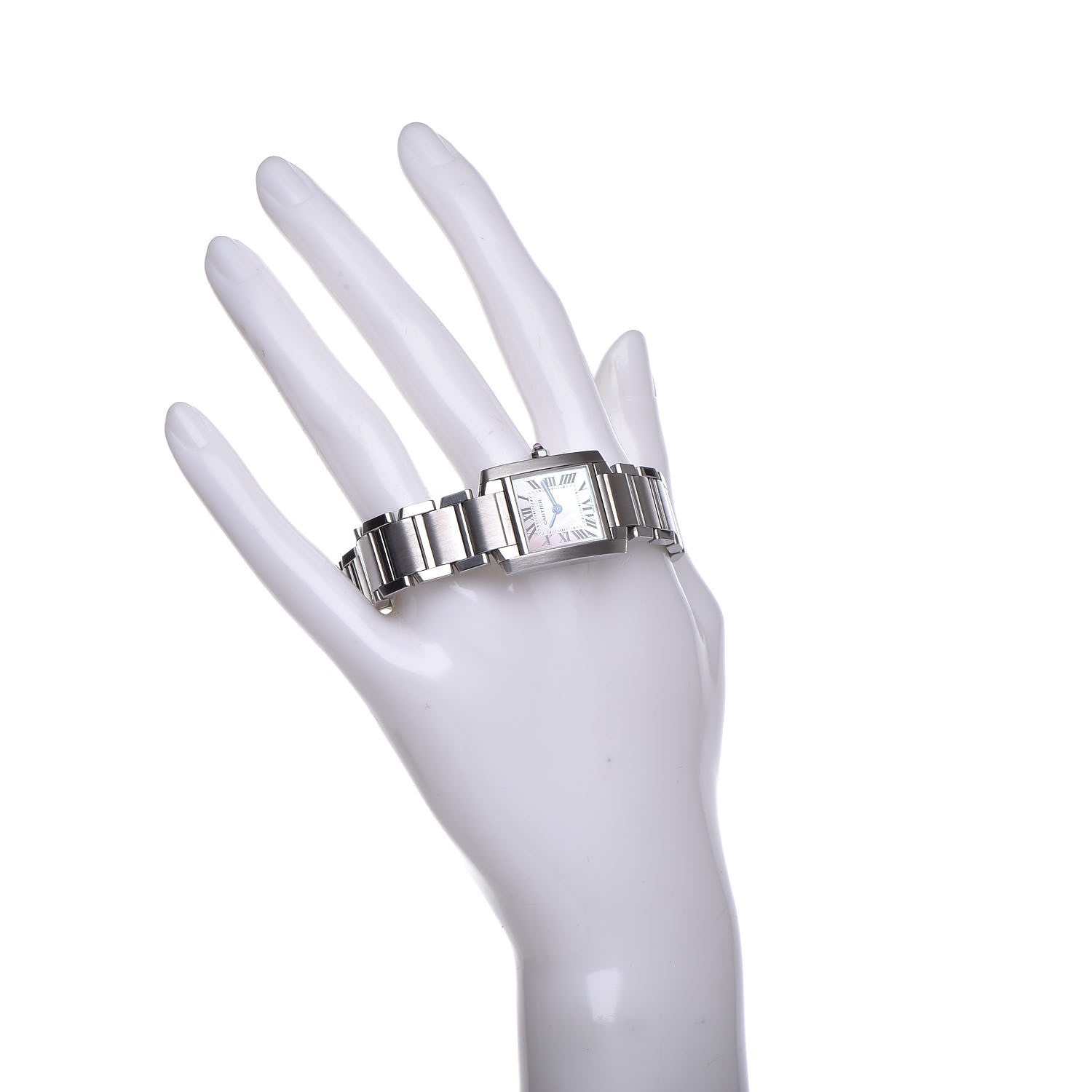 Cartier Stainless Steel Pink Mother of Pearl 20mm Tank Francaise Quartz Watch 2 of 7