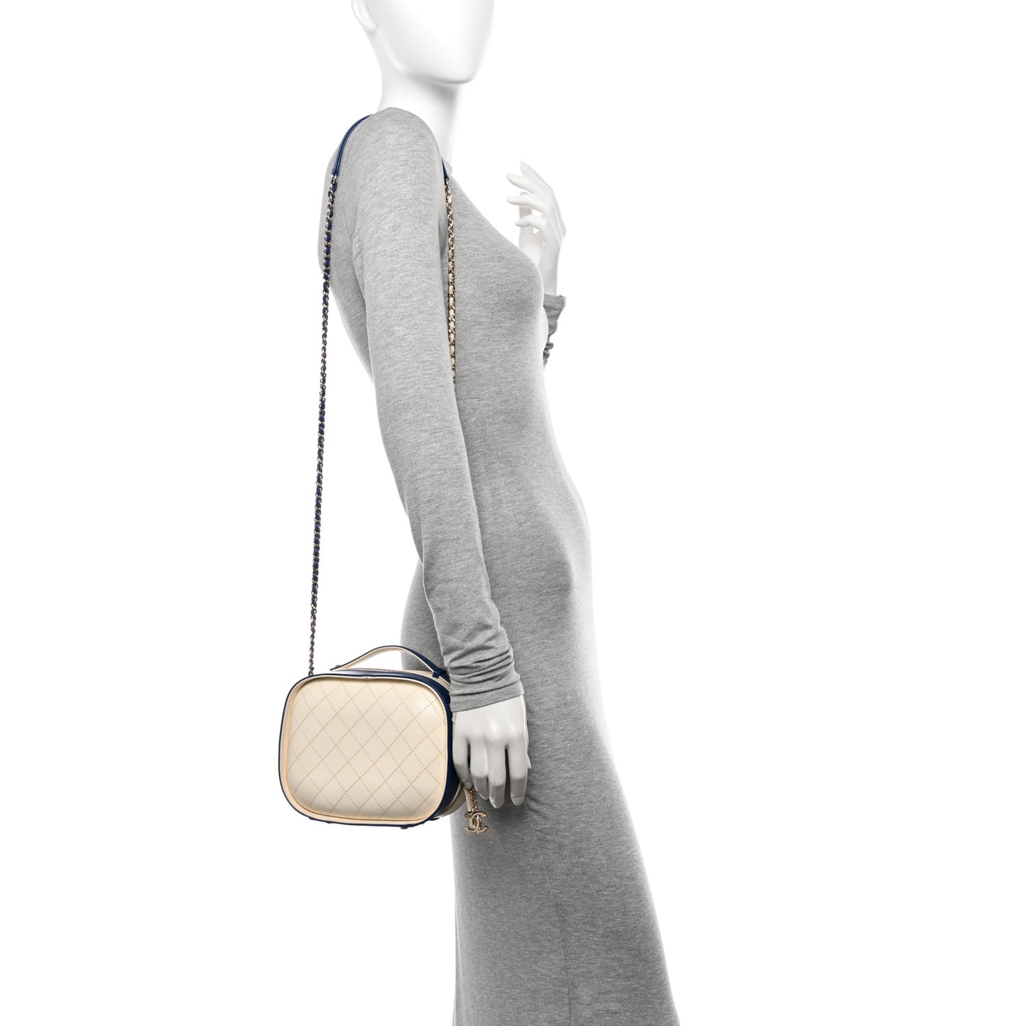Calfskin Stitched Vanity Case White Blue