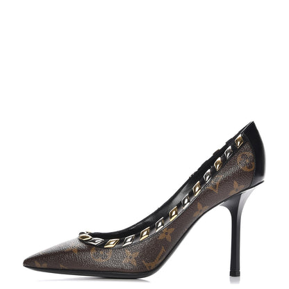 Louis Vuitton Calfskin Monogram Eldorado Pumps 38.5 Cacao 1 of 8