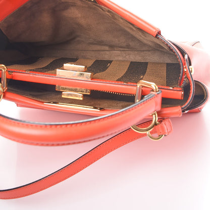 Fendi Vitello Morgan Fabric Jacquard Pequin Medium Peekaboo Iconic Satchel Papavero Tobacco Black 7 of 16