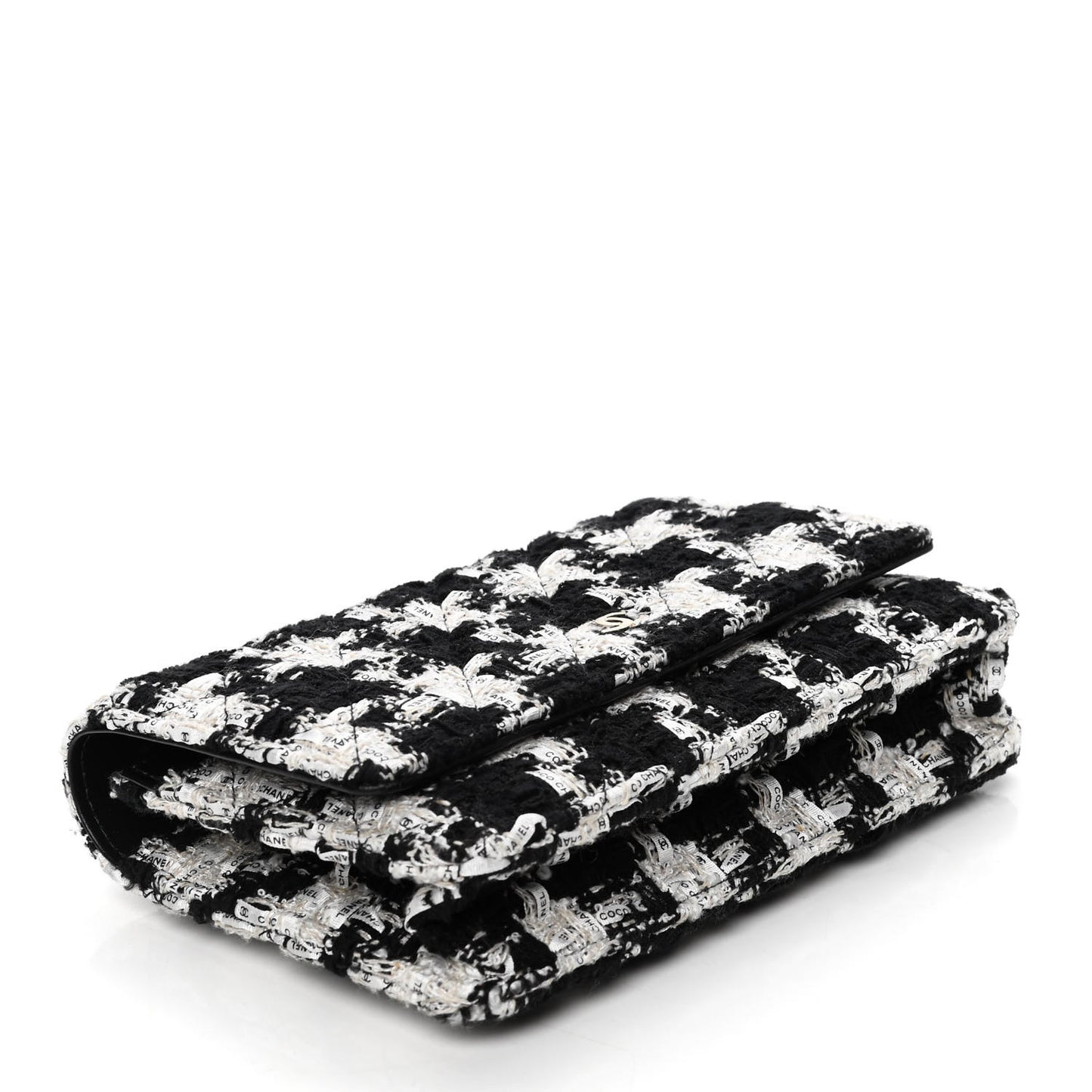 Tweed Quilted Wallet On Chain WOC Black Ecru White