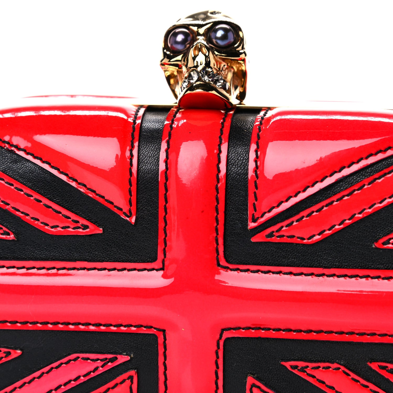 Alexander McQueen Patent Calfskin Britannia Skull Box Clutch Red Black 11 of 18