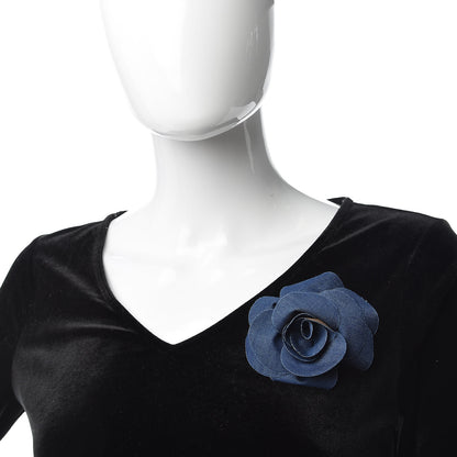 Chanel Denim Camellia Pin Brooch Blue 2 of 6