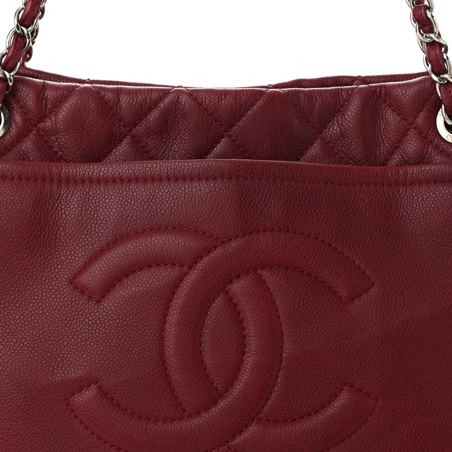 Caviar Quilted Large Timeless CC Soft Tote Dark Red