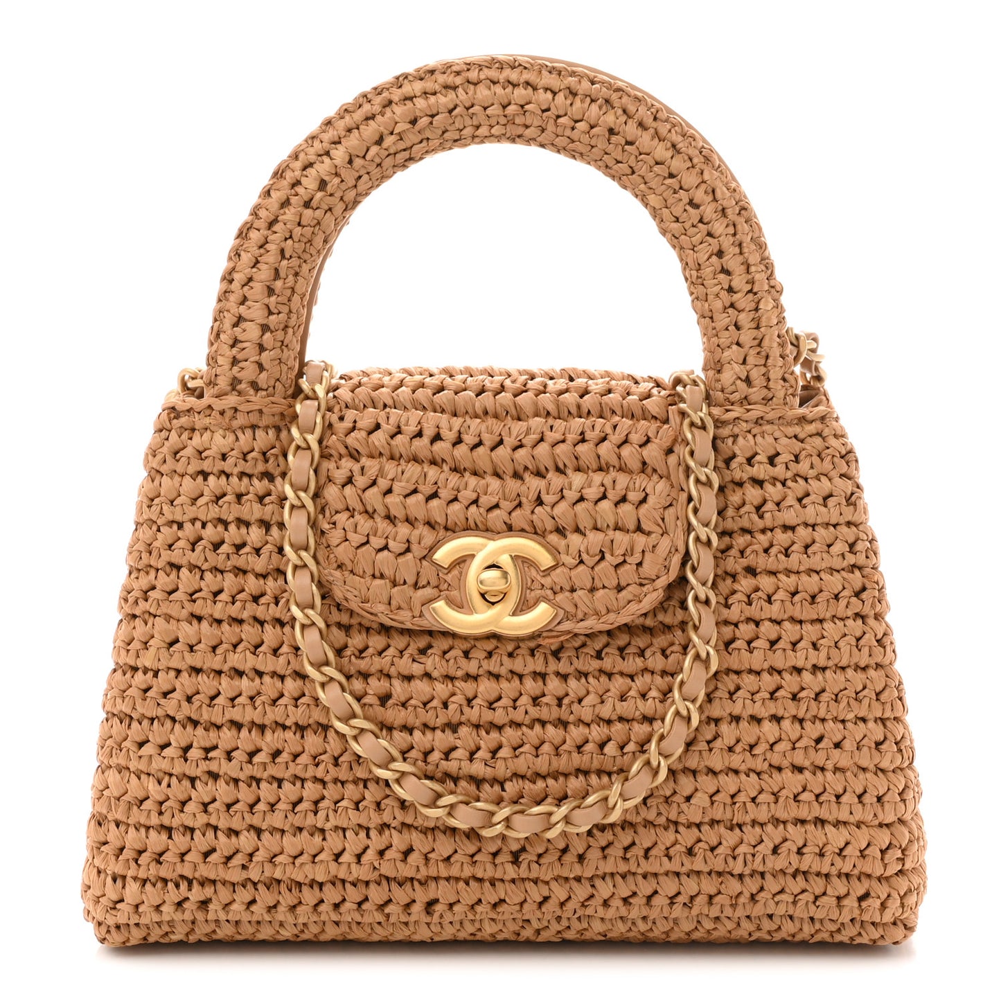 Braided Raffia Nano Kelly Flap Bag Dark Beige