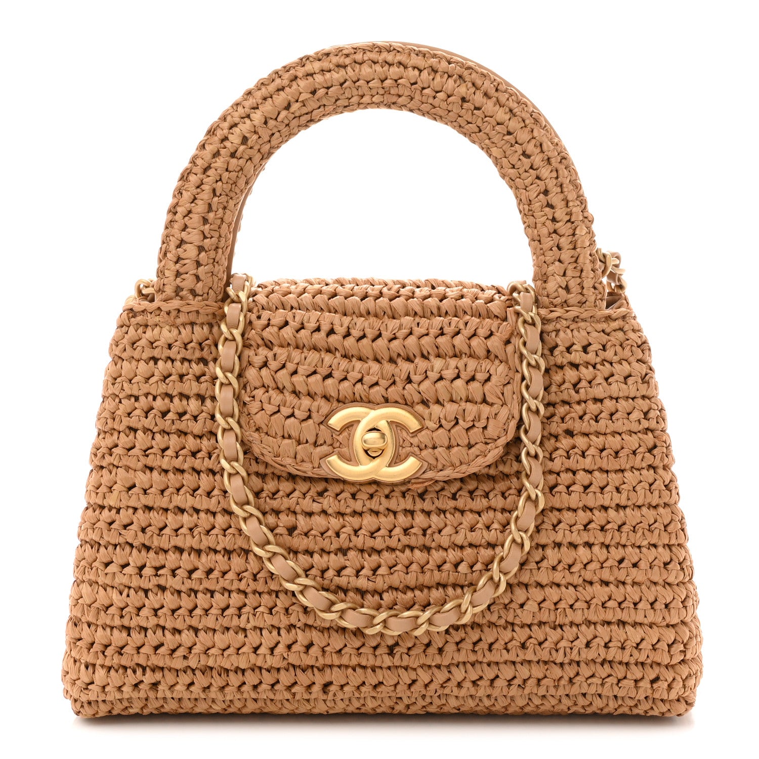 Chanel Braided Raffia Nano Kelly Flap Bag Dark Beige 1 of 11