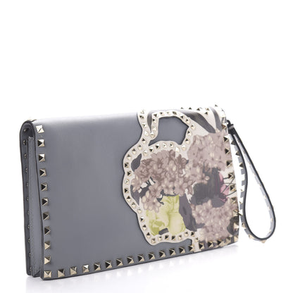 Valentino Garavani Nappa Monogram Kimono 1997 Print Rockstud Wristlet Clutch Grey 3 of 9