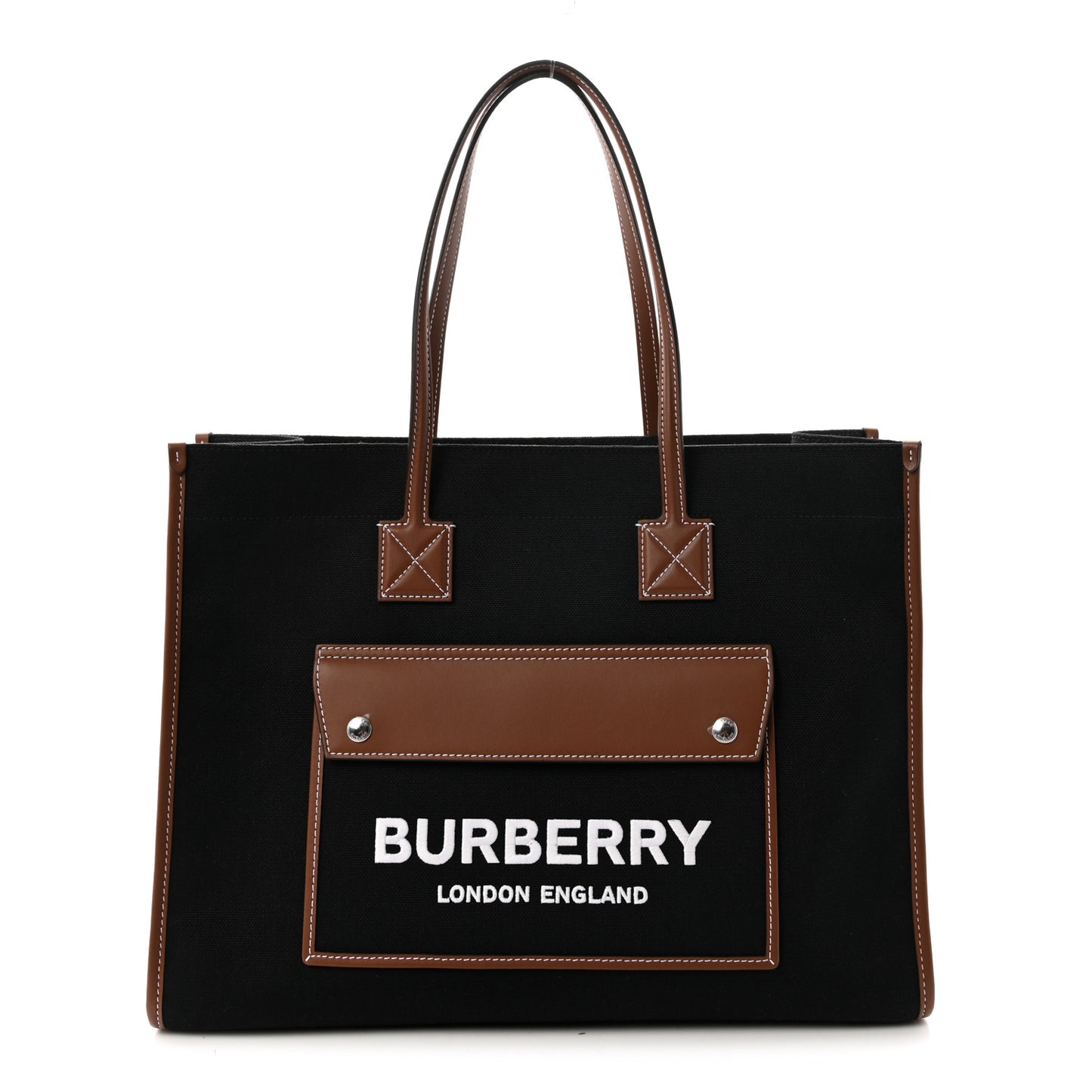 Canvas Smooth Calfskin Medium Two Tone Freya Tote Black Tan