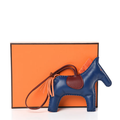 Hermes Milo Lambskin Grigri Rodeo Horse Bag Charm GM Bleu de Malte Rouge H Orange Poppy 3 of 3