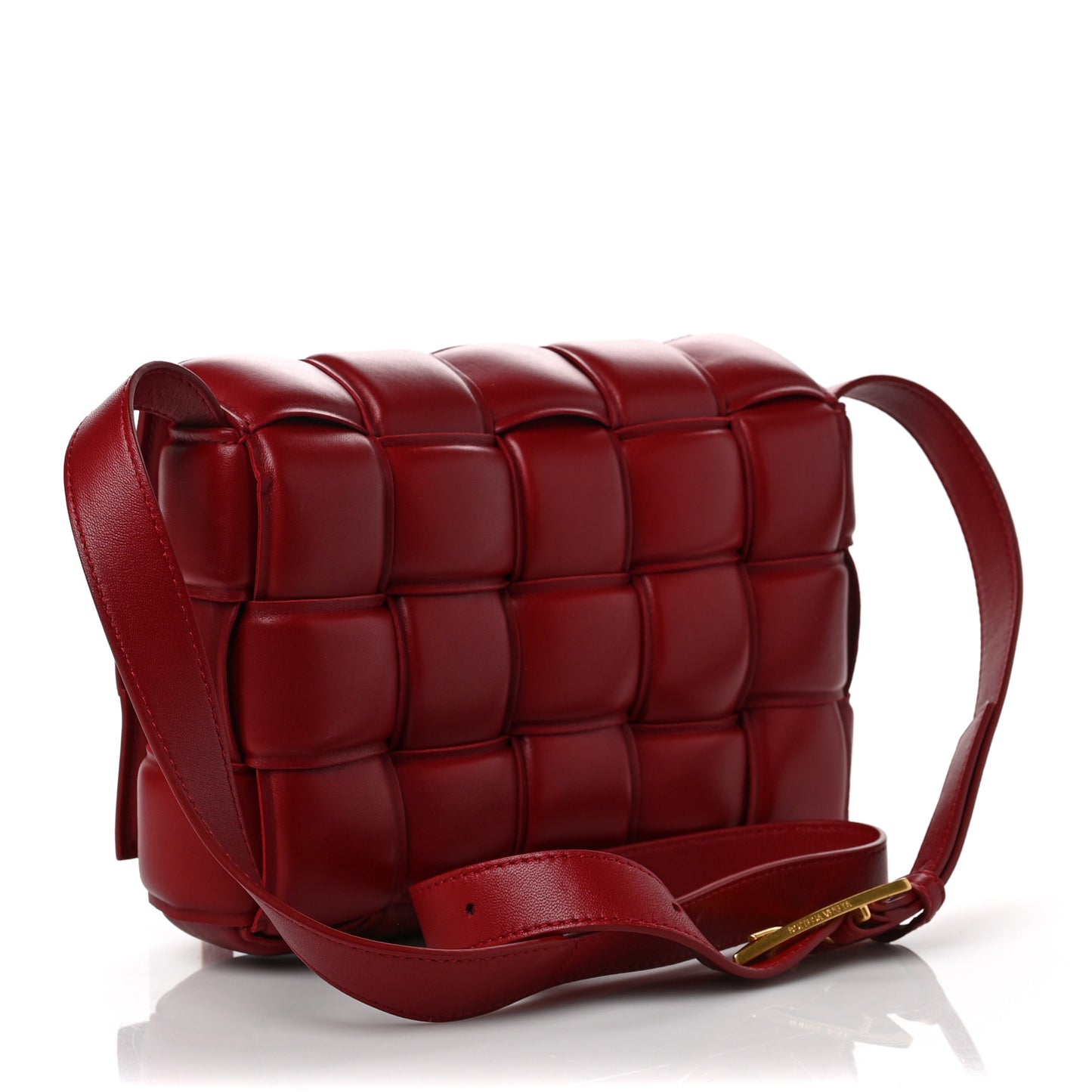 Nappa Maxi Intreccio Padded Cassette Crossbody Bag Dark Red