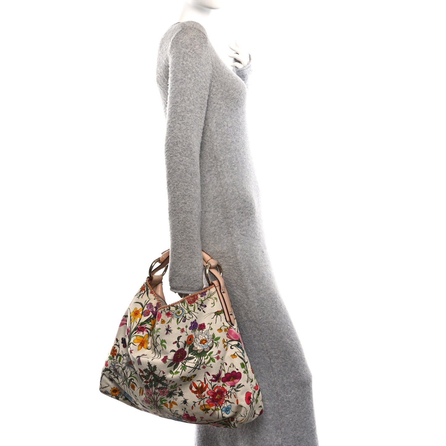 Canvas Flora Floral Large Horsebit Chain Hobo White