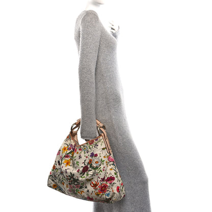Gucci Canvas Flora Floral Large Horsebit Chain Hobo White 2 of 12