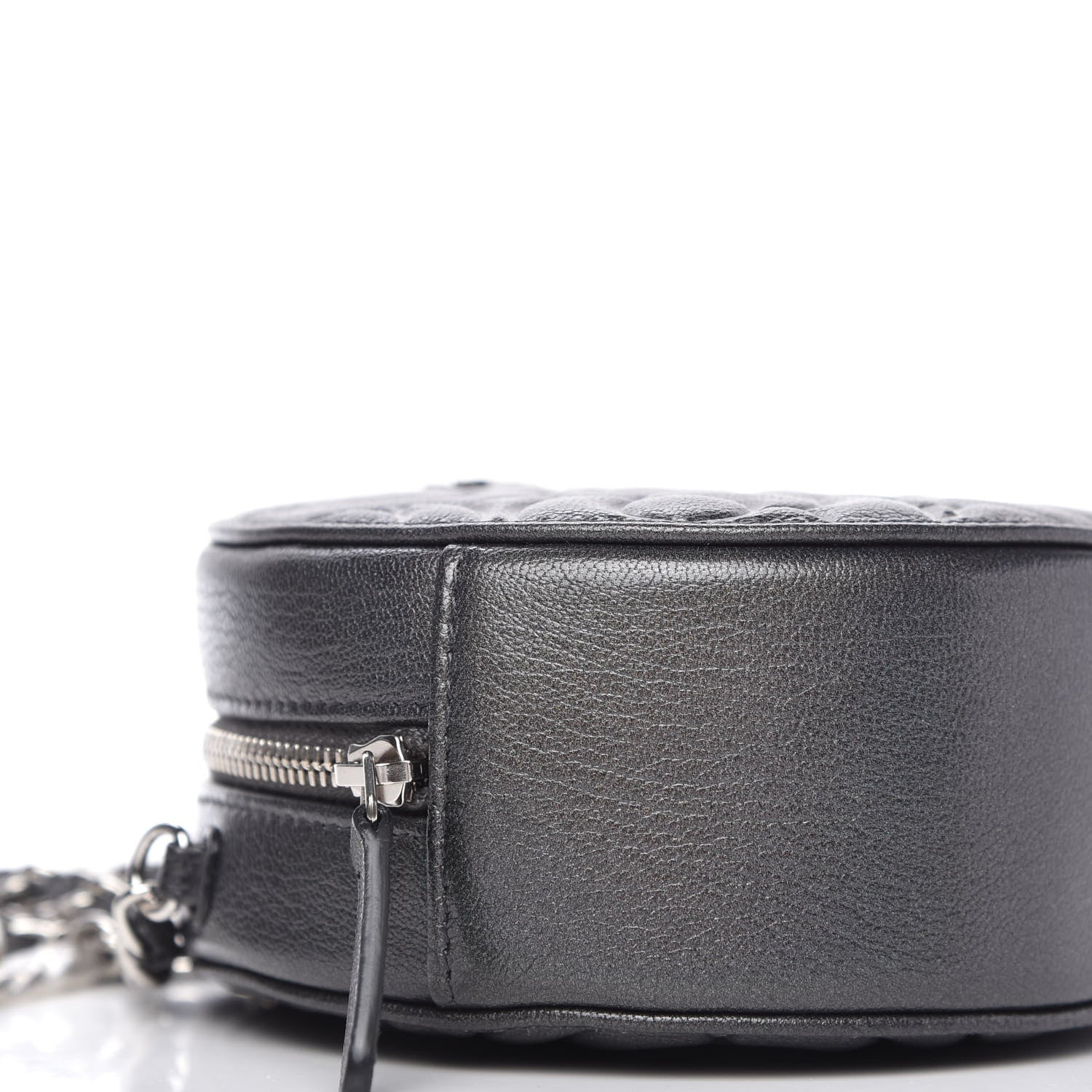 Chanel Goatskin Camellia Quilted Round Clutch With Chain Grey 6 of 10