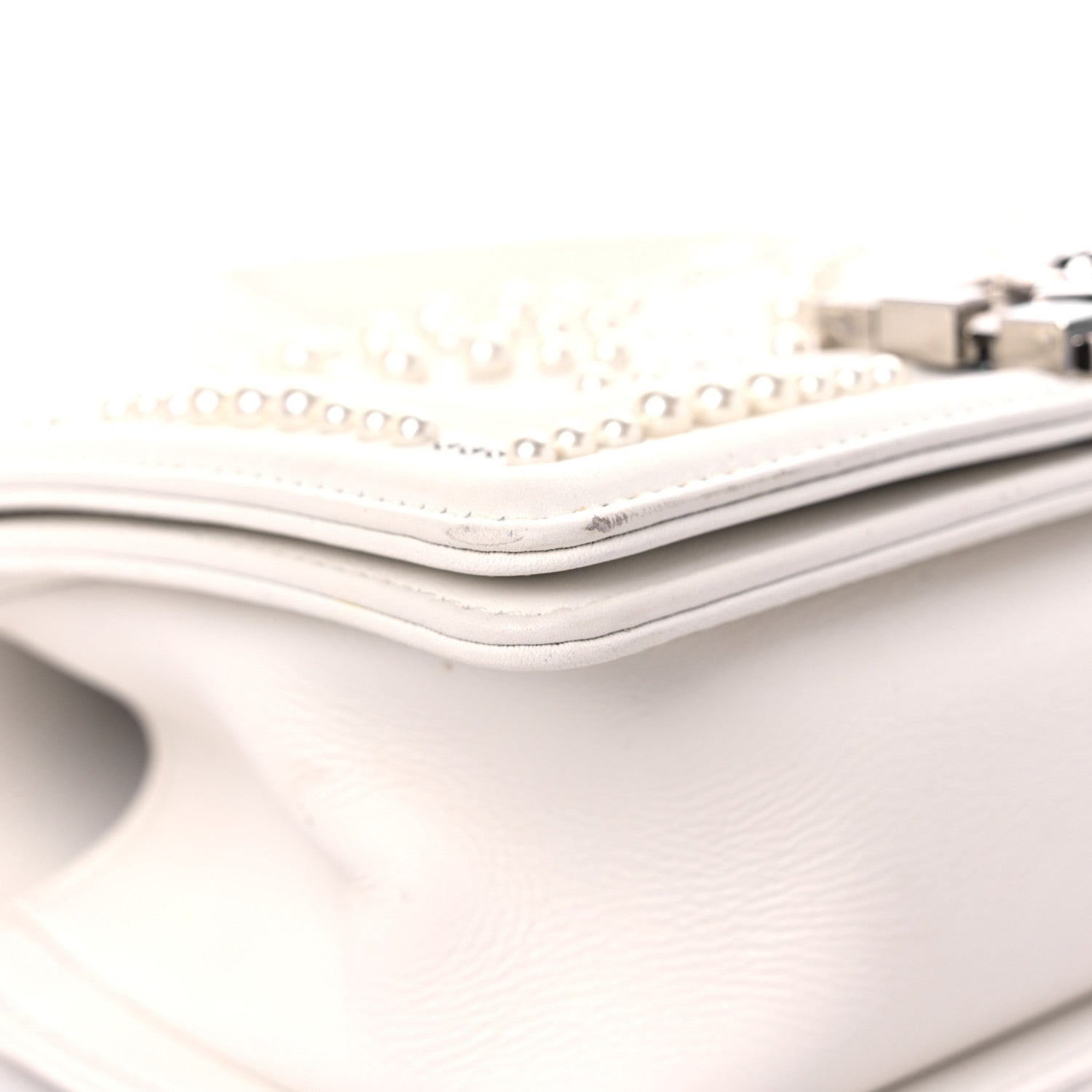 Chanel Calfskin Pearl Chevron Small Boy Flap White 8 of 18