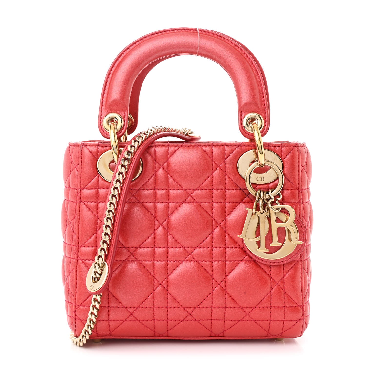 Christian Dior Metallic Lambskin Cannage Mini Lady Dior Red 1 of 10