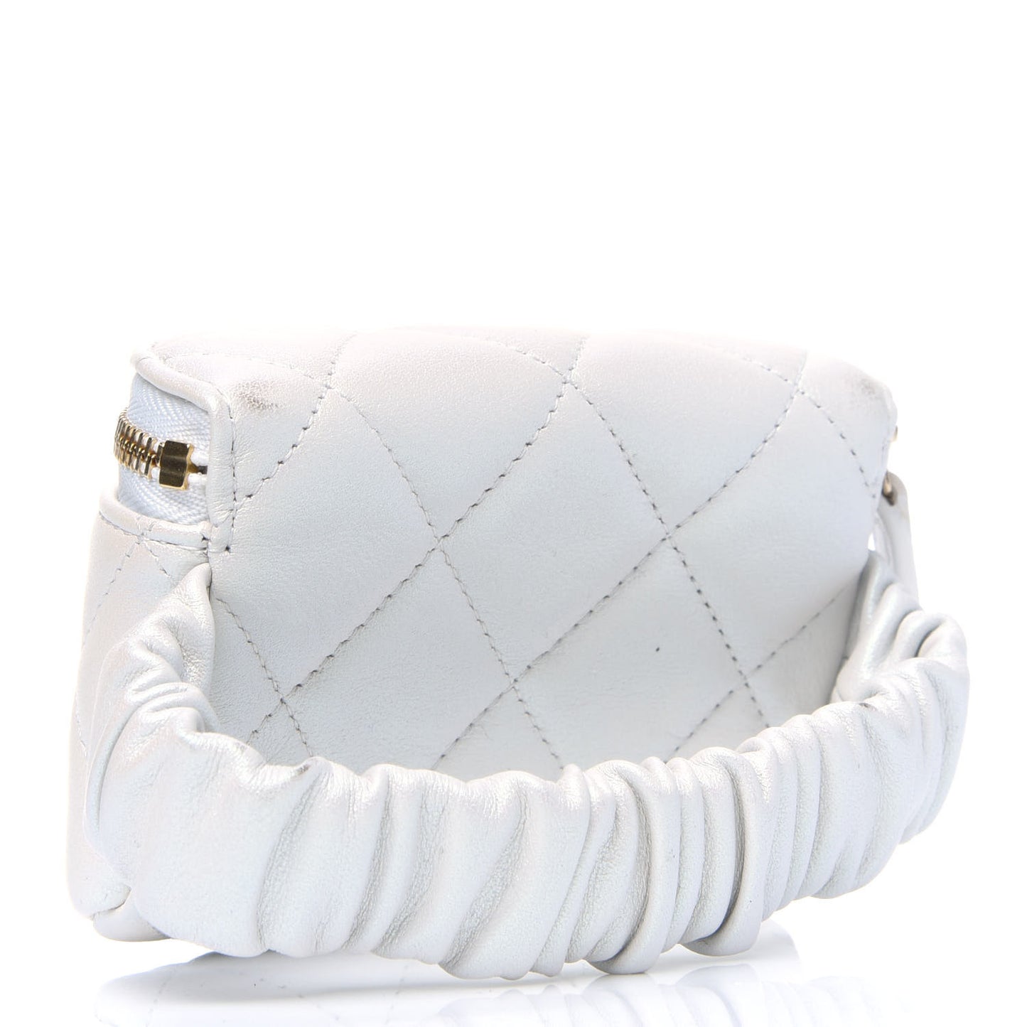 Iridescent Lambskin Quilted Arm Coin Purse Ivory