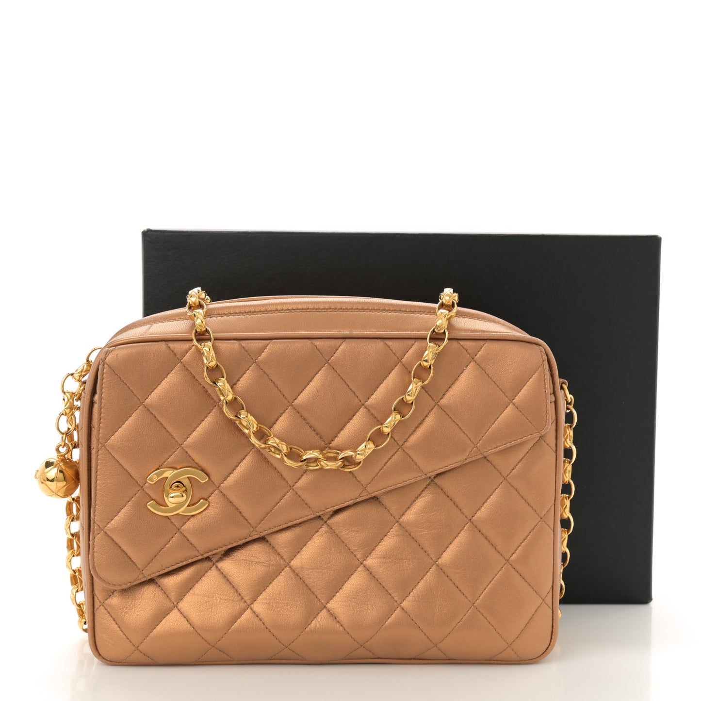 Metallic Lambskin Quilted Tassel Camera Case Gold