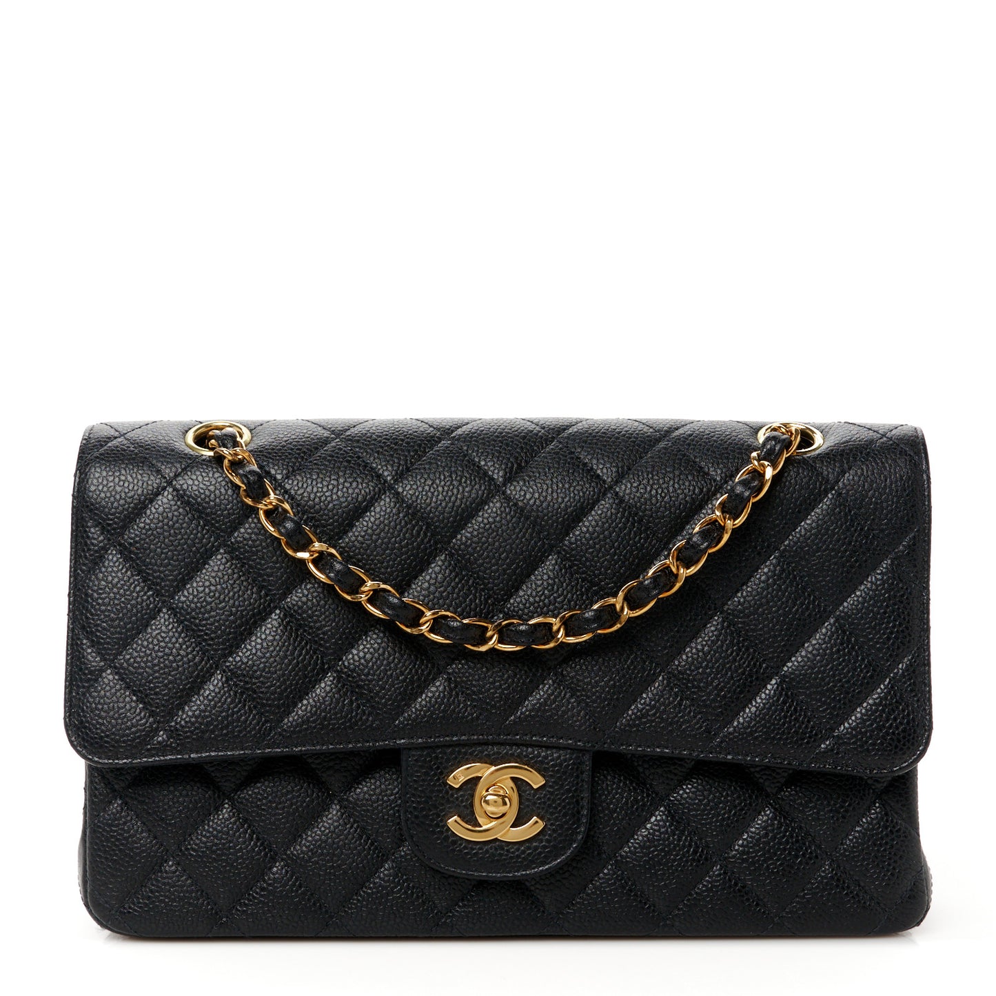 Caviar Quilted Medium Double Flap Black