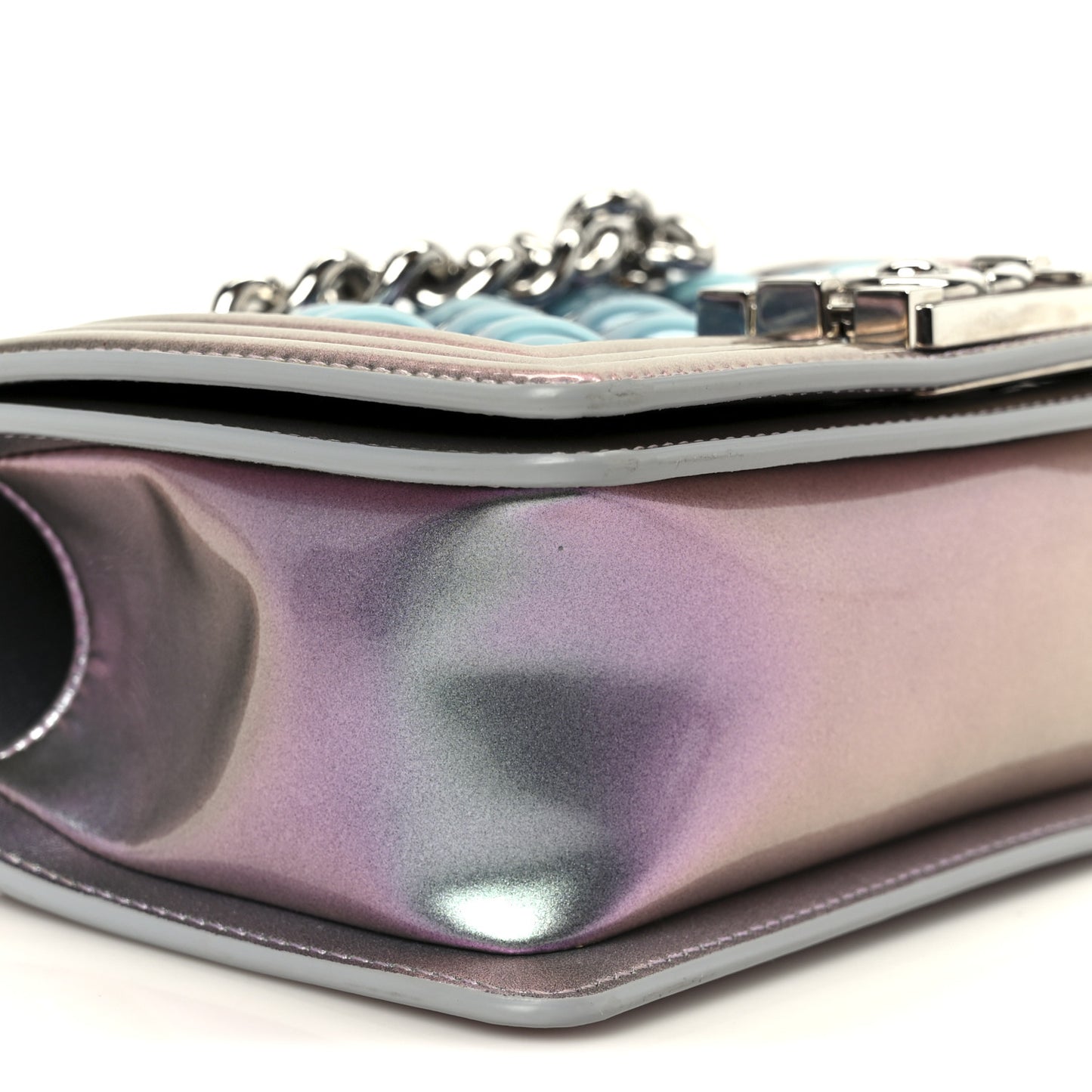 Iridescent Patent Calfskin PVC Quilted Small Boy Flap Light Purple