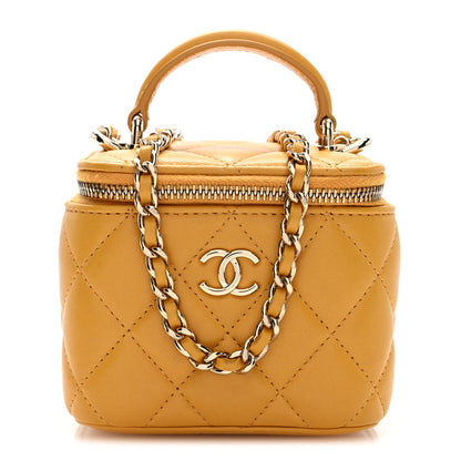 Chanel Lambskin Quilted Top Handle Mini Vanity Case With Chain Yellow 1 of 11