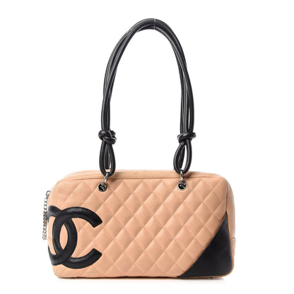 Chanel Calfskin Quilted Large Cambon Bowler Beige Black 1 of 12