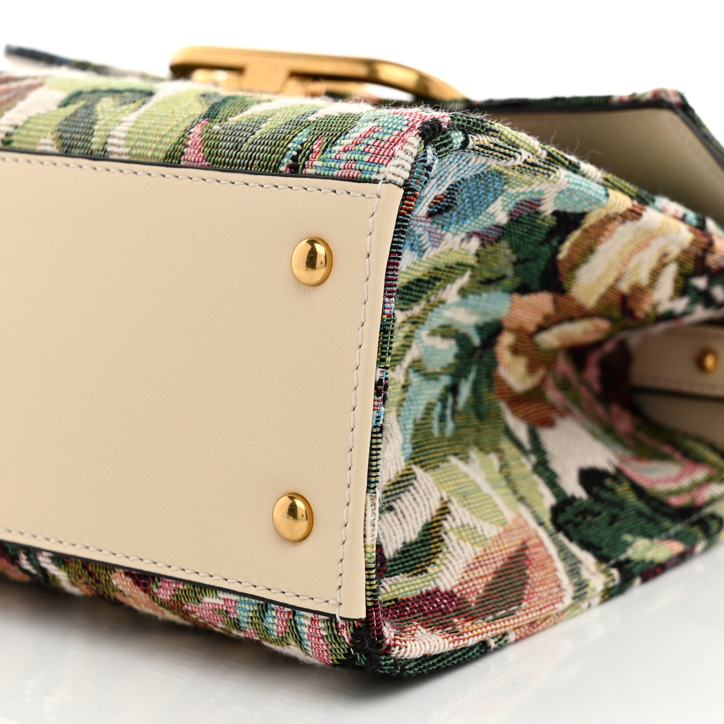 Jacquard Floral Small VSling Top Handle Bag White Multicolor