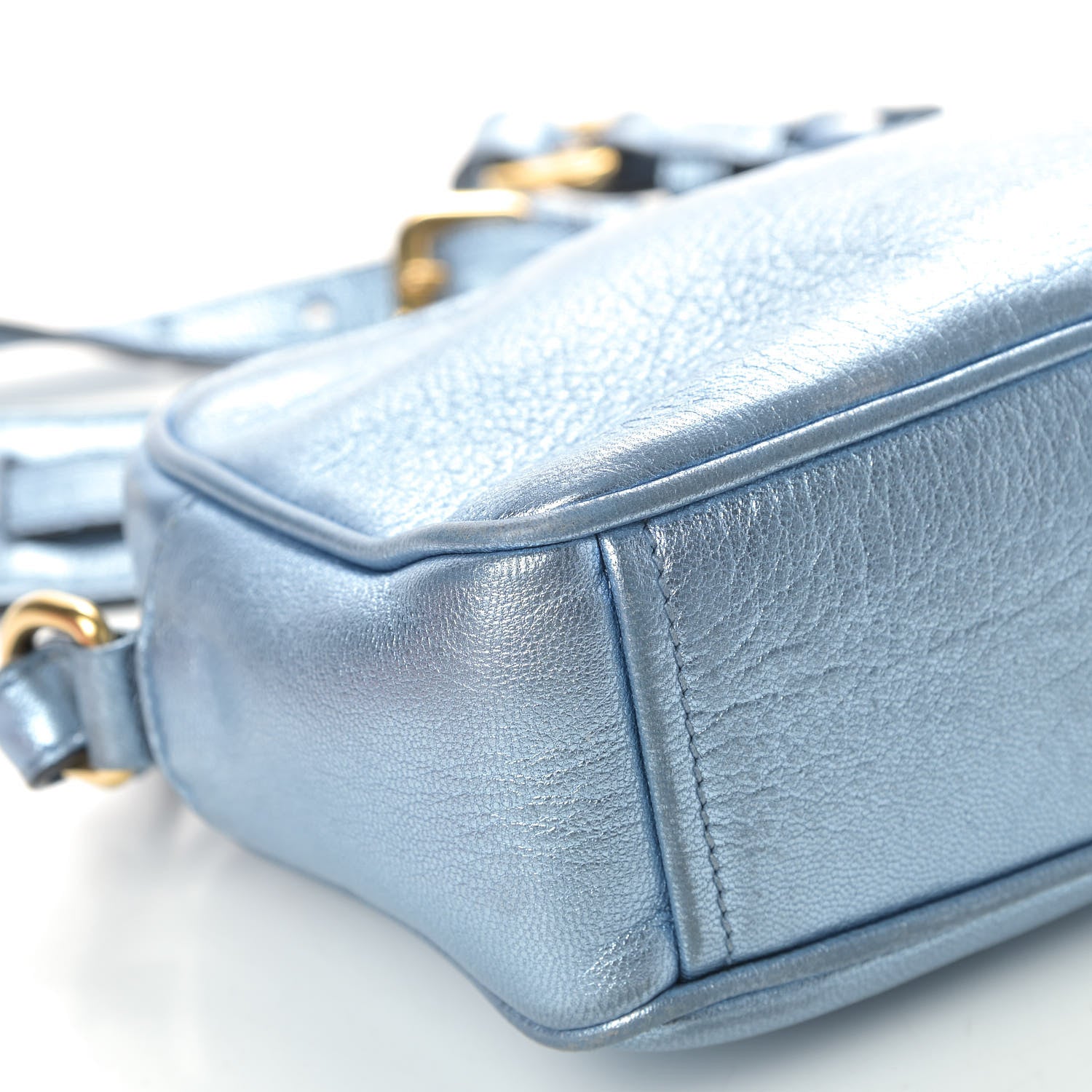 Prada Metallic Vitello Daino Camera Crossbody Bag Light Blue 6 of 12