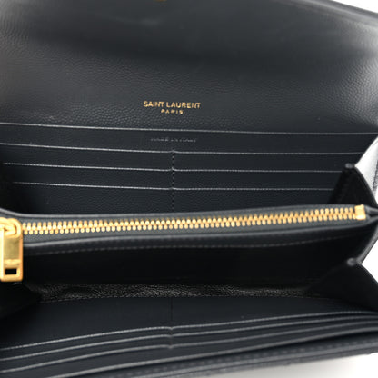 Saint Laurent Grain De Poudre Matelasse Chevron Monogram Flap Wallet Dark Smog 5 of 8